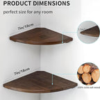 Corner Shelves, Floating Corner Shelf, Set of 2 7inch Solid Oak Wood Corner Wall Shelves, Round End with Wire Hole for Small Plant for Bedroom Kitchen, Living Room