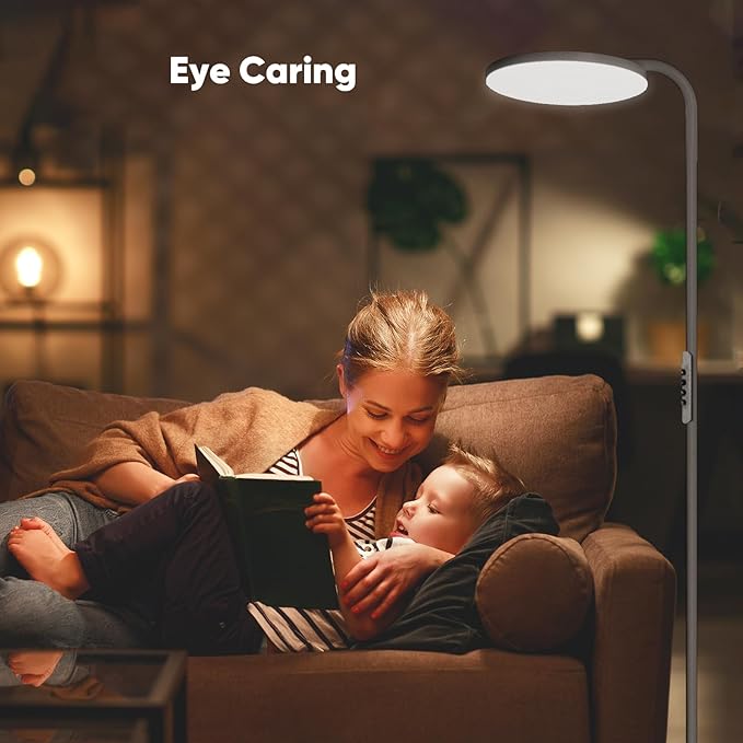 36W LED Floor Lamp, Super Bright Standing Lamp, Modern Stepless Dimmable Torchiere Lamp with Remote Control, 350°Rotating Head Reading Floor Lamp for Living Room, Bedroom, Office - Gunmetal