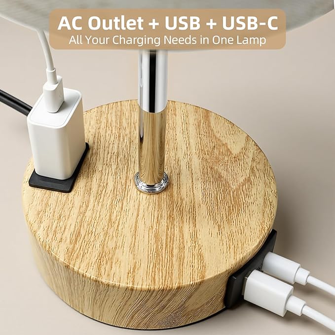 Bedside Table Lamp, High-Sensitivity Touch, 3-Level Dimmable Nightstand Lamp with AC Outlet | USB | and USB-C, Ideal Desk Lamp for Bedside, Bedroom, Reading, Living Room(LED Bulb) (Warm)