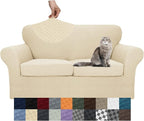 YEMYHOM Latest Checkered 3 Pieces Couch Covers for 2 Cushion Couch High Stretch Thickened Love Seat Sofa Cover for Dogs Pets Anti Slip Elastic Loveseat Slipcover Protector (Beige), 55"-69"(2 CUSHIONS)
