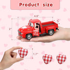 Valentine's Day Metal Farm Truck Tiered Tray Decor, Fall Farmhouse Vintage Diecast Truck Decor Model with Heart for Home Décor 4.8inch (Red)