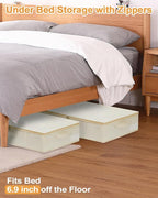 punemi Underbed Wedding Dress Storage Box, Wedding Dress Preservation Keepsake Trunk with Sturdy Zipper and Handles, Large Clothes Storage for Blankets, Pillows, Comforters & Quilts, Beige