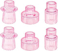 Double Sided Vintage Ribbed Taper Glass Candle Holders,Tea Candle Holder for Table Centerpieces, Wedding Decorations and Dinner Parties (Pink, 6 PCS)
