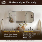 ANDY STAR 24x48 Black Bathroom Mirror, Oblong Vanity Mirror with Stainless Steel Metal Frame, Matte Black Oval Mirror for Over Sink, Modern Anti Rust Wall Mounted