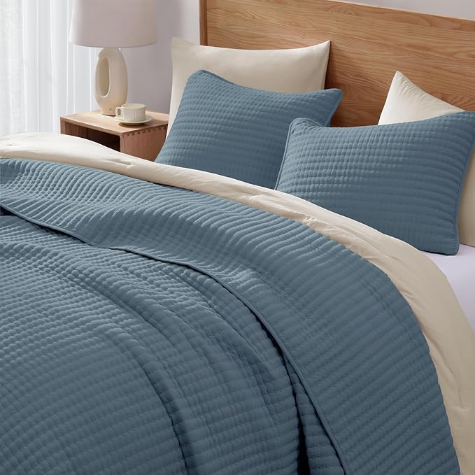 WRENSONGE Twin Quilt-2 Pieces Lightweight Bedspreads Oxford Blue Twin Quilt Bedding Set for All Seasons, Soft Summer Coverlet Suitable for Bed, Couch, Quilt Blanket