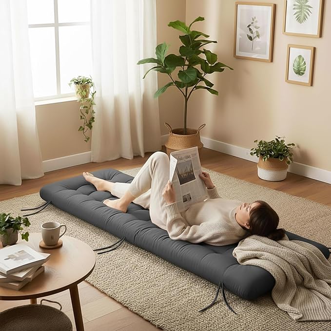 Long Floor Cushion Large Floor Cushion with Brushed Cotton 74.8 x 27.5 x 3.15 in Jumbo Lounger Pillow for Outdoor Indoor Bay Window Meditation Yoga Reading Sleeping (1 Pc,Dark Gray)