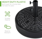 Best Choice Products Fillable Umbrella Base Stand, Round Faux Wicker Plastic Patio Umbrella Base Stand, Pole Holder for Outdoor, Lawn w/ 55lbs Weight Capacity, 2 Adjustment Knobs