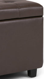 SIMPLIHOME Cosmopolitan Storage Ottoman - 34 inch Wide Upholstered Vegan Leather Rectangle Storage Ottoman Bench in Chocolate Brown, Transitional Tufted Ottoman for Living Room with Lift-Up Lid