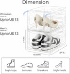 Pinkpum Upgraded Hard Shoe Storage Box 6 Pack X-Large Fit Size 12, Thicken & Sturdy Clear Plastic Stackable Shoe Organizer Box Closet, Sneaker Storage Display Case Holder Bins with Magnetic Door White