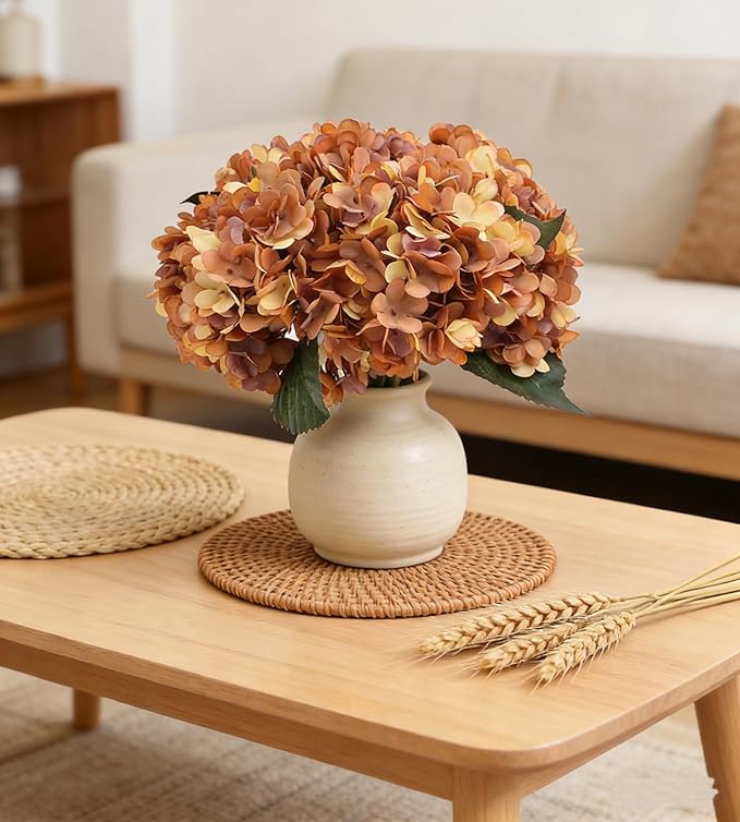 Kimura's Cabin 6Pcs Faux Hydrangea Flowers Vintage Artificial Silk Hydrangeas Flowers with Stems Fake Hydrangea Bouquets for Autumn Farmhouse Home Wedding Table Center Decoration（Autumn Yellow