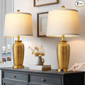 25" Retro Gold Farmhouse Jar Table Lamps Set of 2, 3 Way Touch Control Rustic Bedside Lamps with USB A+C Ports & AC Outlet, Pot Nightstand Lamps for Bedroom Living Room (LED Bulbs Included)