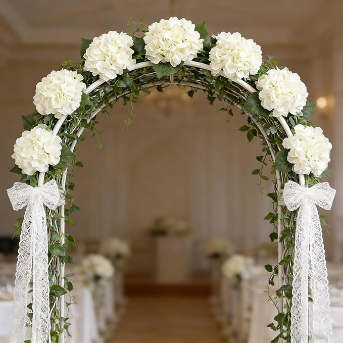 Kimura's Cabin 6Pcs Fake White Hydrangea Flowers Artificial Silk Hydrangeas with Stems Faux Hydrangea Bouquets for Home Wedding Party Table Core Decoration (White, Pack of 6)