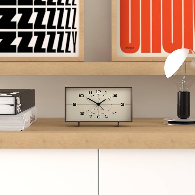 NEWGATE® Wideboy Alarm Clock | Rectangular Retro Design | Mocha Brown | Mid Century dial | Ideal for Bedside, Desk, Mantel or Shelf | Retro Bedroom & Office Accessory