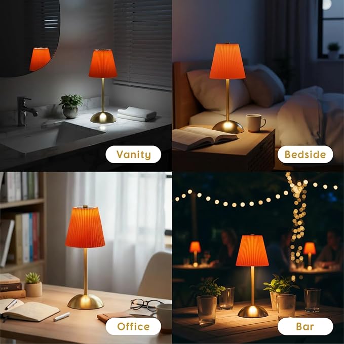 Set of 2 Cordless Table Lamps Rechargeable, 3CCT & Stepless Dimming, LED Wireless Outdoor Table Lamp with Touch Activation for Tabletop Bedside Patio, 4.5" W x 11.5" H (Tangerine Orange)