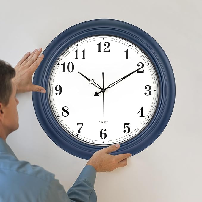 18 Inch Large Wall Clock, Battery Operated Silent Non-Ticking Indoor Outdoor Clock, Vintage Decorative Analog Metal Wall Clock for Living Room, Kitchen, Office, Patio - Blue
