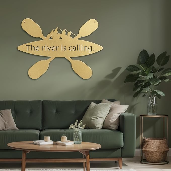 SIGNLEADER Metal Wall Art Decor - Kayak with Paddles Sport Minimalist Modern Abstract Wall Sculpture Hanging Home Decoration for Living Room, Bedroom, Bathroom, Kitchen, Studio, Outdoor - 24" Gold