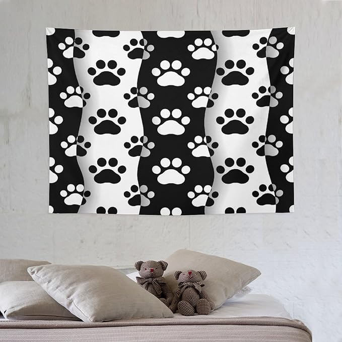 VUMIVI Pet Paws Tapestry Cute Puppy Kitten Black White Animal Paws Modern Funny Art Tapestry Wall Hanging for Living Room Bedroom Dorm Classroom Aesthetic Decor W40xL30in