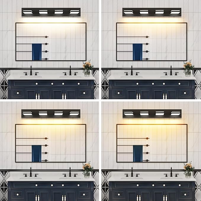 Bathroom Vanity Lighting Fixtures Over Mirror (4-Light, 30-Inch) Dimmable Modern LED Bathroom Wall Lighting Fixtures, Matte Black (3000K/3500K/4000K/5000K/6000K)
