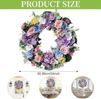 24 Inch Spring Summer Wreaths for Front Door, Spring Summer Door Wreaths, Artifical Floral Flowers Wreath with Purple Hydrangea,Pink Rose,Blue Tulip,Large Wreaths for Spring Summer Outdoor Home Decor