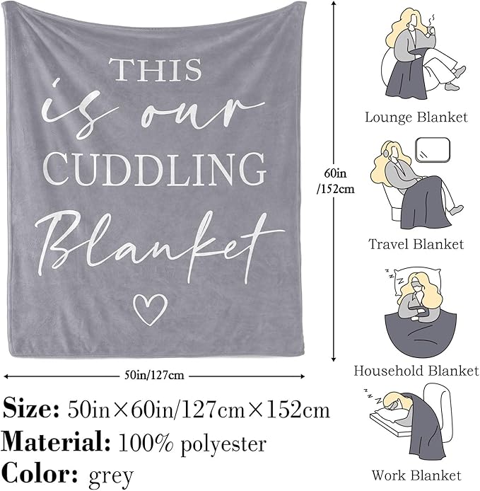 Pubrave Gifts for Her/Him/Girlfriend/Boyfriend/Wife/Husband, Anniversary Christmas Wedding Engagement Gifts for Couples/Women/Men, Romantic Couple Cuddling Blanket Grey 60x50in