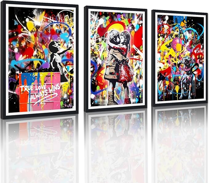 Novatique Graffiti Canvas Wall Art Street Canvas Wall Decor Colorful Pictures Prints Boy and Girl Paintings for Living Room Bedroom,24" x 36" x 3pcs