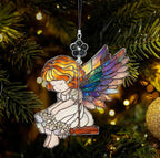 Angel Girl Stained Glass Style Ornament, Acrylic Window Hanging Suncatcher Decoration, Colorful Fairy Angel on Swing Decor for Christmas Tree, Garden or Home, Gift for Women Mom Birthday Holiday