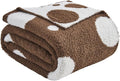 CozeCube Super Soft Fullfy Microfiber Reversible Knitted Blankets, Warm Cozy Fuzzy Plush Throw, Dark Brown and White Polka Dot Throw Blanket for Couch Bed Sofa, 60" x 80"