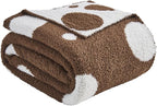 CozeCube Super Soft Fullfy Microfiber Reversible Knitted Blankets, Warm Cozy Fuzzy Plush Throw, Dark Brown and White Polka Dot Throw Blanket for Couch Bed Sofa, 60" x 80"