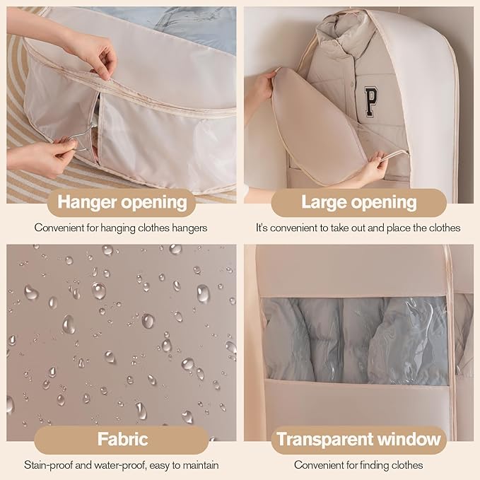 2 Packs Gusseted Garment Bags for Hanging Clothes Suit Bags for Open Closet Storage, Side Clear Clothing Cover for Coat, Dress, Jacket, Shirt, Fur Wardrobe Protector, (grey, 45 inch)