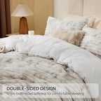 BEDELITE Fleece King Comforter Set -Super Soft & Warm Fluffy Grey&White Bedding, Luxury Fuzzy Heavy Bed Set for Winter with 2 Pillow Cases