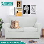 YEMYHOM Latest Checkered 3 Pieces Couch Covers for 2 Cushion Couch High Stretch Thickened Love Seat Sofa Cover for Dogs Pets Anti Slip Elastic Loveseat Slipcover Protector (Ivory), 55"-69"(2 CUSHIONS)
