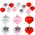 CCINEE 36pcs Valentine's Day Heart Shaped Ornaments, Red Pink Silver Plastic Heart Shaped Baubles Romantic Valentine's Day Hanging Decorations for Home Valentine Tree Wedding Anniversary Party