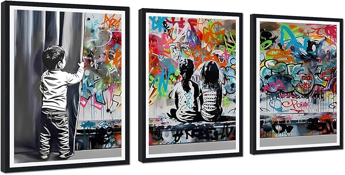 Novatique Graffiti Canvas Wall Art Colorful Street Wall Art Abstract Cool Art Painting Banksy Poster Print for Living Room Office,16" x 24" x 3pcs