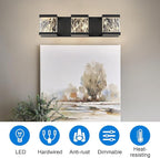 MELUCEE Modern LED Bathroom Lights Over Mirror 15W 3 Lights LED Vanity Light Bar with Unique Smoke Acrylic Panel Black Bathroom Wall Light Fixtures for Bath Powder Room, 3000K Warm Lighting