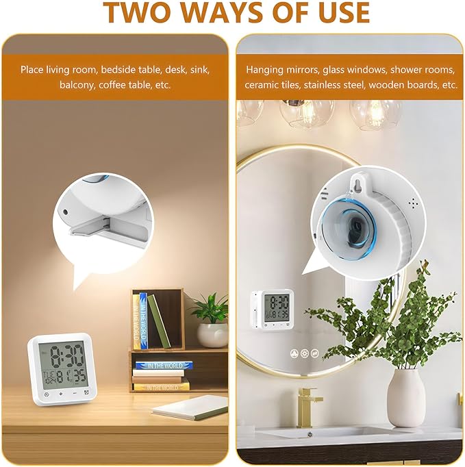Houkiper Shower Clock Waterproof Bathroom Timer, Digital Shower Timer with Countdown, Suction Cup Clock, LCD Display, Temperature Gauge Wall Clock Touch Screen Waterproof Clock for Bathroom, White