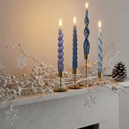 Nuanchu 4 Pcs 7.87 Inch Twisted Taper Candles Wax Unscented Smokeless Spiral Swirl Candlesticks for Wedding Holiday Dinner Party Home Decorations(Blue,Pure)