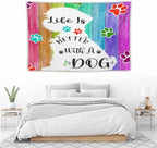 VUMIVI Cute Dog Tapestry Rainbow Color Planks Rustic Farmhouse Home Decor Pet Paws Tapestry Wall Hanging for Living Room Bedroom Dorm Classroom Aesthetic Decor W60xL40in