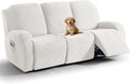 VANSOFY Recliner Couch Cover, 8-Pieces Stretch Recliner Sofa Cover Soft Jacquard Reclining Slipcover Furniture Protector with Elastic Bottom for Kid, Pets(3 Seat,Porcelain White)