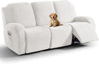 VANSOFY Recliner Couch Cover, 8-Pieces Stretch Recliner Sofa Cover Soft Jacquard Reclining Slipcover Furniture Protector with Elastic Bottom for Kid, Pets(3 Seat,Porcelain White)