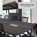 Sturdy Conference Table with Cable Management Grommets Modern Rectangle Office Meeting Table with Wood Tabletop and Metal Frame & Legs- Easy Assembly Boardroom Table (Grey, 8 Foot)