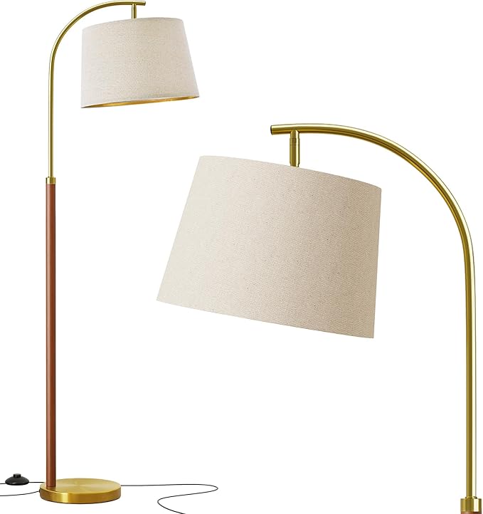62.5" Wood Floor Lamp for Living Room Gold with Foot Switch Arc Standing Tall Lamps for Bedroom Mid Century Modern Corner Floor Lamps for Office Nursery Industrial Reading Light Room Lamp
