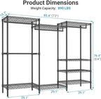 VIPEK V5 Plus Large Portable Closet Rack Freestanding Wardrobe Closet, Multi-Functional Clothes Rack Heavy Duty Metal Clothing Rack for Hanging Clothes, 85.4" L x 15.7" W x 76.4" H, Black