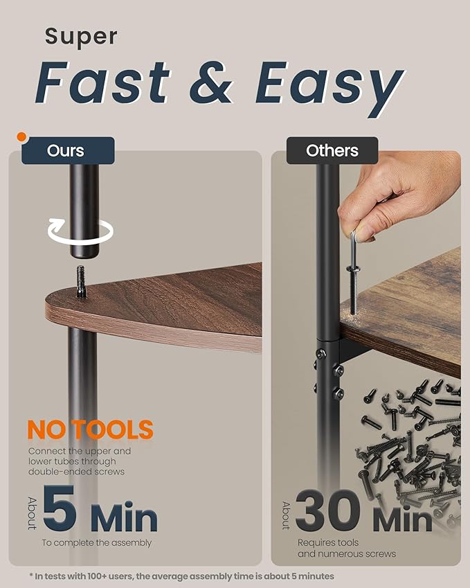 SONGMICS HOME Superfast Toolless Assembly, Corner Shelf Stand, 5-Tier Corner Standing Shelf, Living Room, Bedroom, Kitchen, 15 x 10.6 x 54.7 Inches, Somber Walnut ULBC610K02