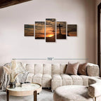 Elephant Stock Cross Silhouettes Wall Art Multi Piece Canvas - 5 Panel Christian Pictures Decor - Digital Design Canvas Print - Christian Wall Decor - 74" X 34"
