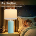 23.5’’ Light Green Coastal Table Lamps for Bedroom Set of 2, Modern Ceramic Nightstand Lamps for Living Room, Elegant Bedside Lamps with White Line Shade Set for Reading, Farmhouse Side Table Lamps