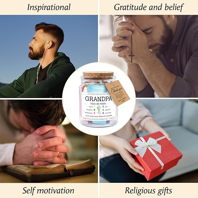 NewEleven Gifts For Grandpa - Christian Present, Grandpa Gifts From Granddaughter, Grandson - Grandpa Birthday Gift For Grandfather, New Granddad, PaPa - Bible Verse Jar