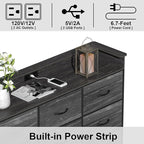 EXOTICA Black Dresser with Charging Station 9 Drawers Dresser with LED Light and USB Ports Fabric Dressers for Bedroom Hallway Entryway Closets Sturdy Steel Frame Wood Top