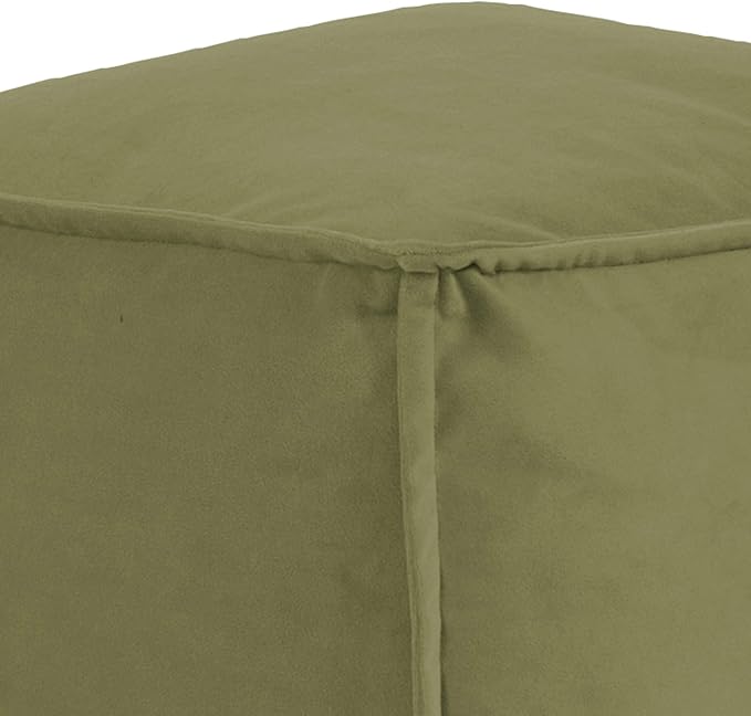 Howard Elliott Square Pouf Ottoman Foot Rest With Cover, Round Stuffed Filled Foot Stool, Fluffy Compact & Comfortable Soft Seating for Living Room & Bedroom, 20 x 20 x 18 Inch, Bella Moss