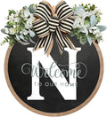 Circular Surname Front Door Welcome Sign - 26 Letter House Wreath, Front Porch Decorations, Year-Round Home Decor (N)