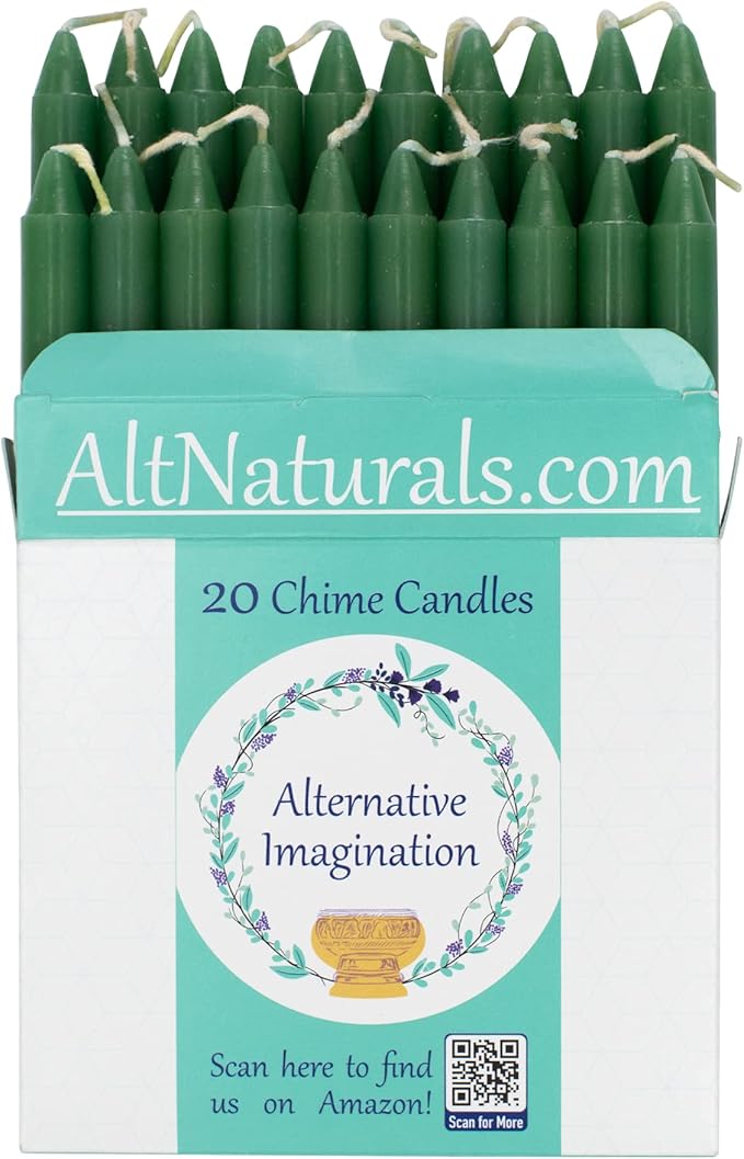 Alternative Imagination Green Chime Candles - 20 Pack of Unscented 4 Inch Mini Taper Candles - Dripless Long Burning Ritual Candles for Meditation, Spell Work, Healing, Prosperity, Growth & Home Decor